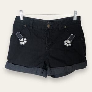 Azona A02 Black Kitty Cat Applique Goth Emo Grunge Artsy Witchy Shorts XS